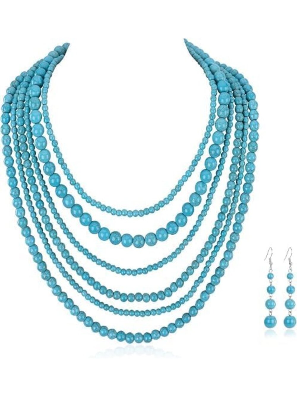 Turquoise Necklace & Dangle Earring Jewelry Set for Women - Boho Chic Style